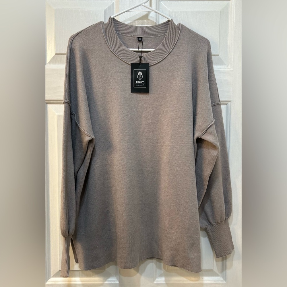 NWT ETCYY Cuff Sleeve Crew Neck Tunic Sweater Women Sz M Oversized Boho Casual‎